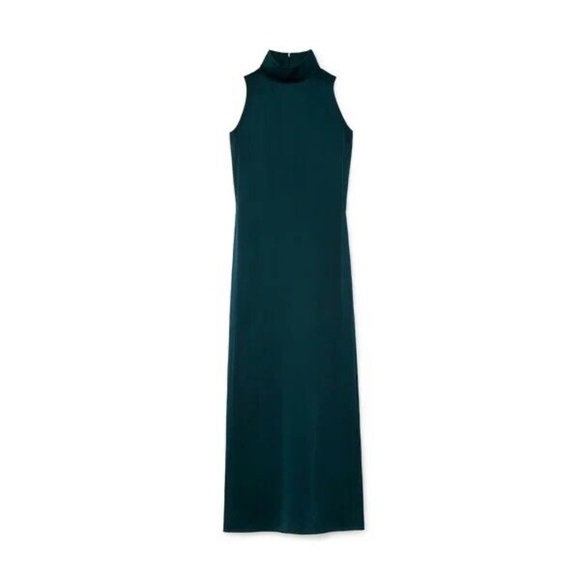 GWYN Nneoma Turtleneck Satin Maxi Dress in Marine Green - Picture 4 of 11
